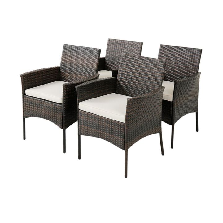 Hivvago Set of 4 Patio PE Wicker Dining Chairs with Seat Cushions and Armrests-Set of 4