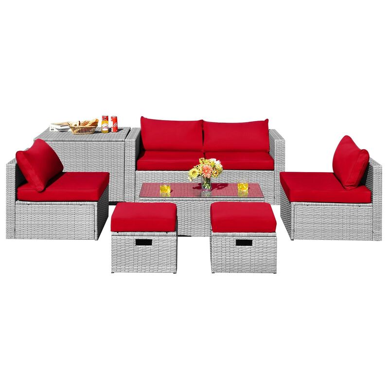 Mondawe 8 Pieces Patio Rattan Furniture Set with Storage Waterproof Cover and Cushion
