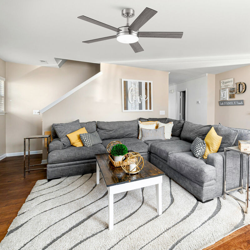 48" Modern Brushed Nickel Reversible 5-blade LED Ceiling Fan with Remote