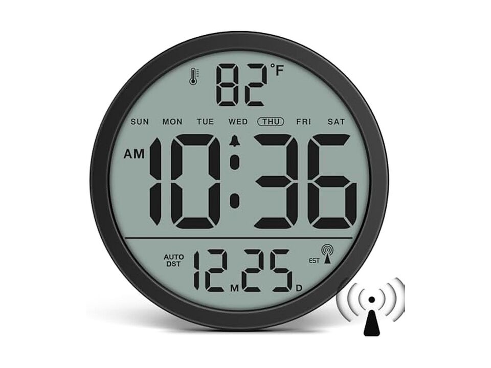 Atomic Never Needs Setting Digital Date Wall Clock 8 Inch Easy Read
