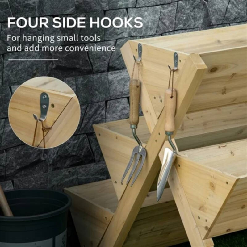 Vertical 3-Tier Raised Planter – Outdoor Fir Wood Garden Bed for Home & Urban Gardening