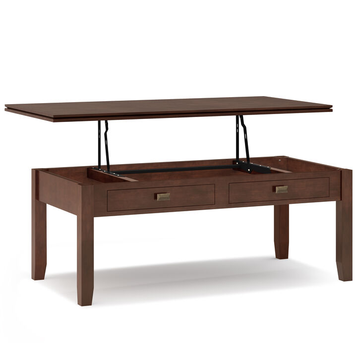 Artisan SOLID WOOD 46 inch Wide Rectangle Contemporary Lift Top Coffee Table in Russet Brown