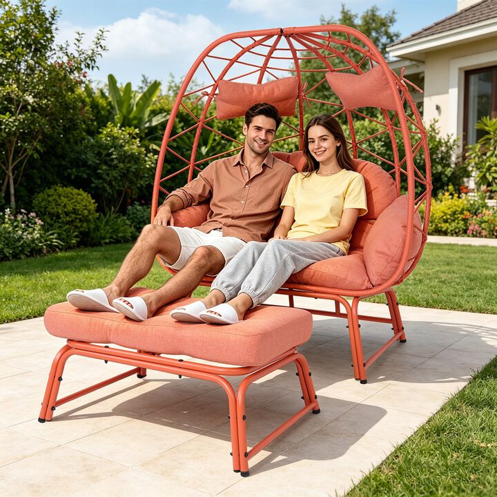 Hivvago Wicker Egg Loveseat with Cushioned Ottoman