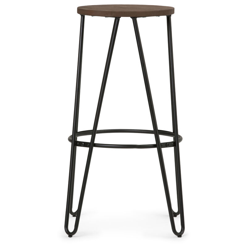 Simeon Industrial Metal 24 inch Metal Counter Height Stool with Wood Seat in Cocoa Brown / Black
