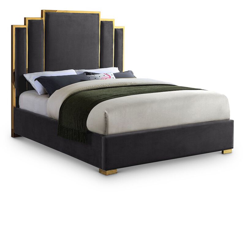 Meridian Furniture Hugo Grey Velvet King Bed