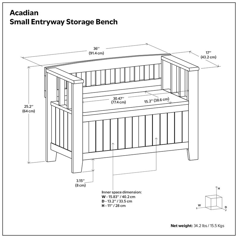 Simpli Home Acadian Small Entryway Storage Bench image number 6