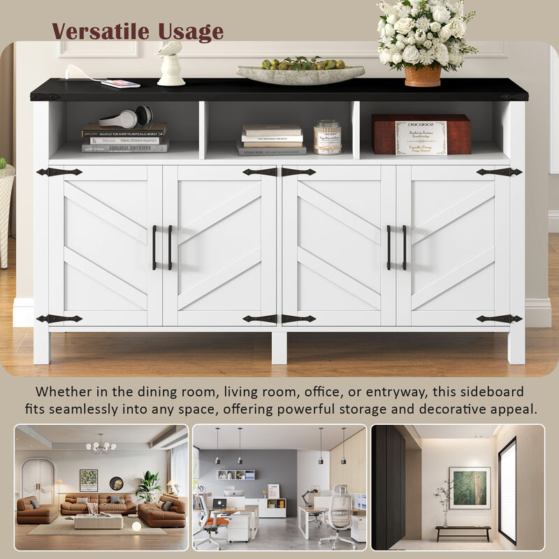 TATEUS Modern Buffet Cabinet with Built-in Charging Station, Aluminum Handles & Half-Open Shelves. image number 5