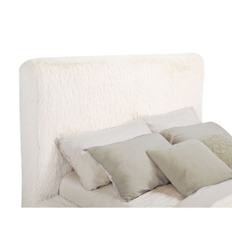 Beca Panel Bed, Foam Headboard, Faux Fur Upholstery, Modern image number 5