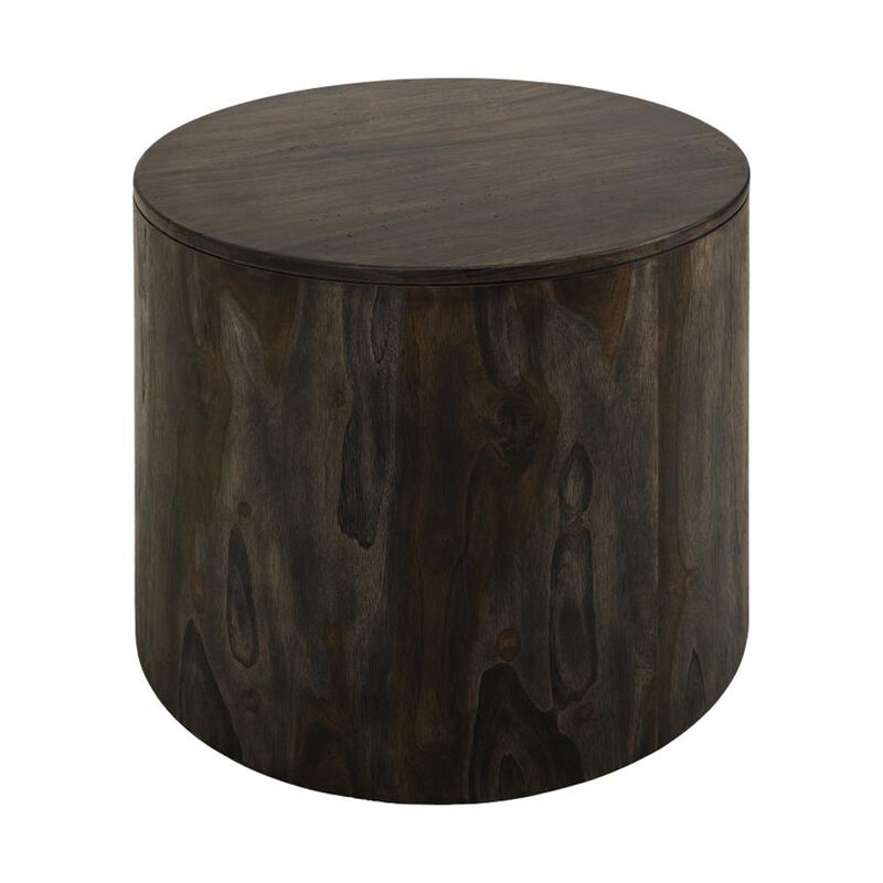 Eray Side End Table, Modern Drum Shape Black Mango, Teak Wood, 24 Inch