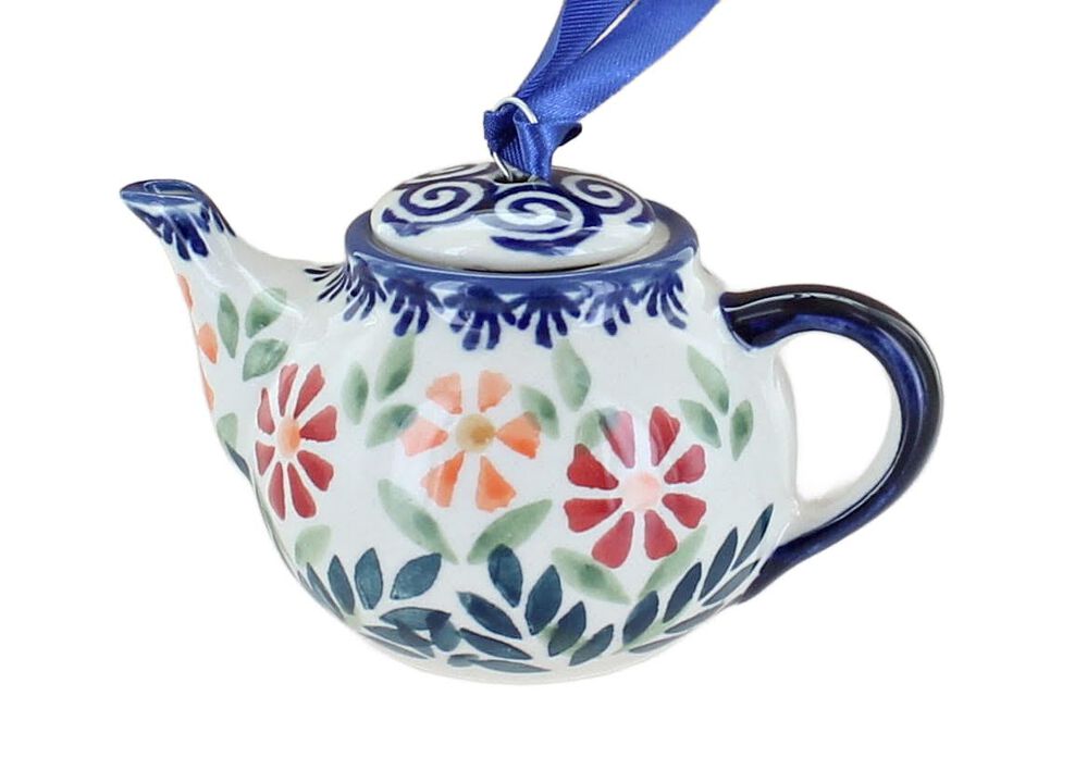 Blue Rose Polish Pottery Festive Fir Teapot Ornament