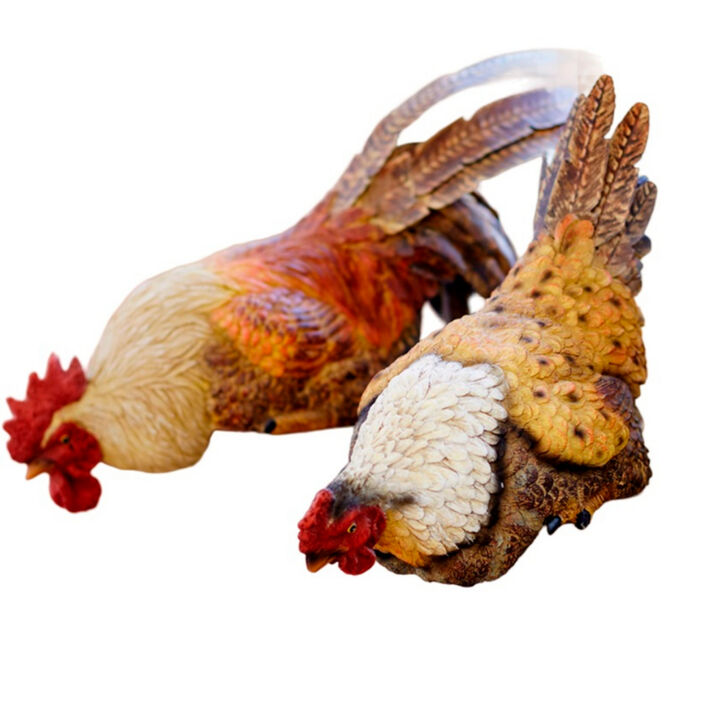 Hen and Rooster Shelf Sitters (Set of 2) for Kitchen, Garden, and Farmhouse D&eacute;cor
