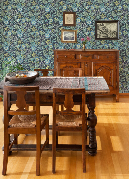 Voysey Navy Floral Wallpaper
