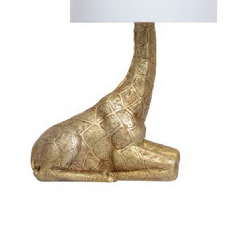 25 Inch Table Lamp, Jungle African Giraffe Statuette Gold Metal Base - Benzara
