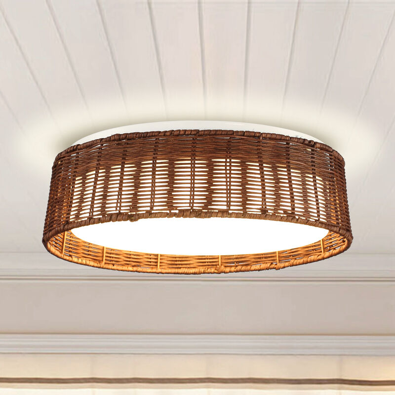 16.5" Farmhouse Rattan LED Drum Flush Mount Ceiling Light