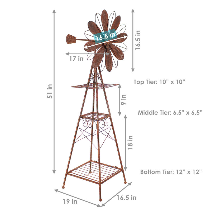 Sunnydaze Rustic Windmill Indoor/Outdoor Metal Garden Statue - 51 in