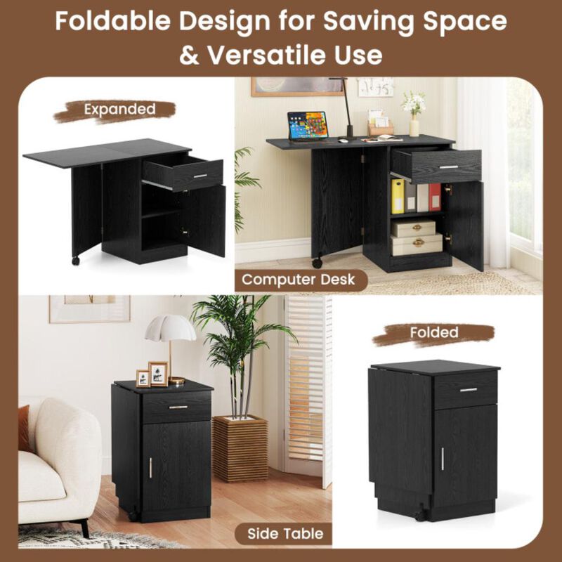 Hivvago Folding Computer Desk with Drawer Mobile Home Office Desk with Cabinet