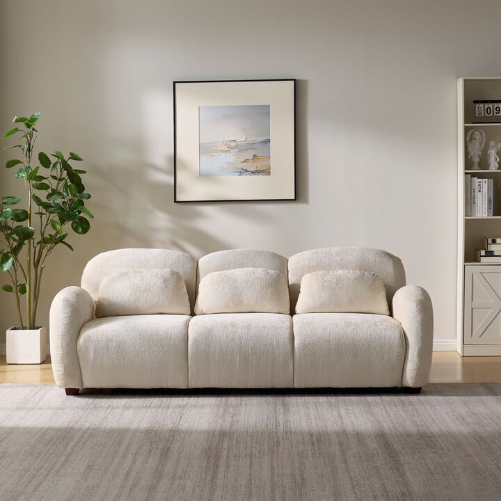 Christopher Knight Home Quince 78'' Modern 3-Seater Rubberwood Boucle Upholstered Sofa with 3 Pillows