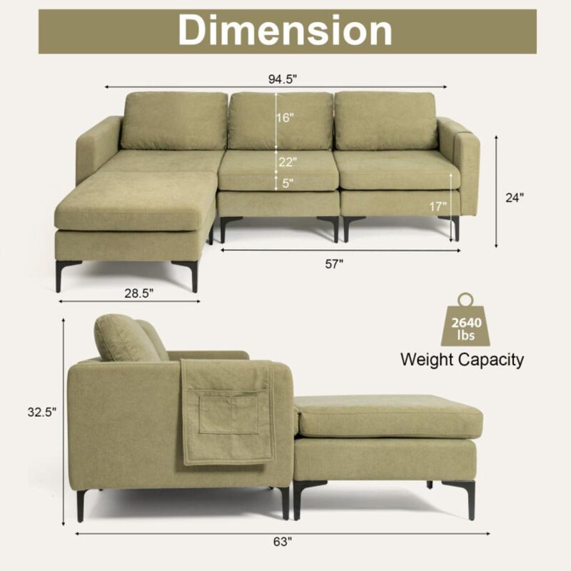 Hivvago Modular L-shaped Sectional Sofa with Reversible Chaise and 2 USB Ports