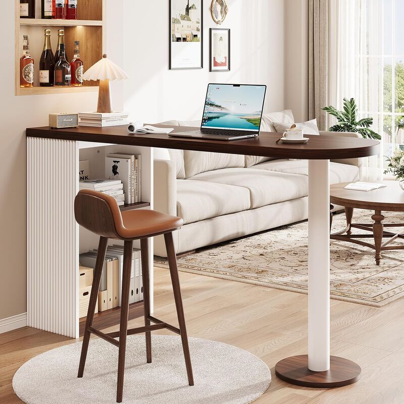Bar Height Table, 55" Modern Kitchen Bar Table with Open Storage Shelf, Counter Bar Height Table, High Top Table for Dining Room, Living Room image number 5