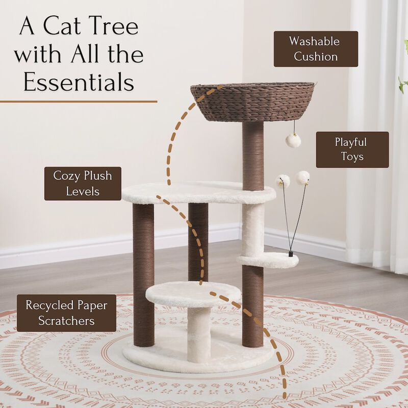 Petpals Group Quartz Handwoven Eco-Friendly Cat Tree, Paper Rope Scratching Posts, 36"