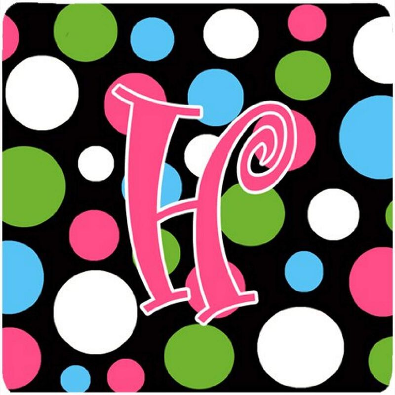 Caroline's Treasures CJ1038-HFC Monogram-Polkadots and Pink Foam Coasters (Set of 4), Initial Letter H, 3.5 H x 3.5 W, Multicolor