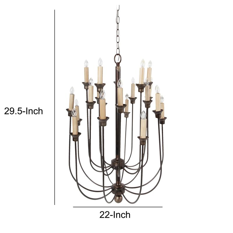 Traditional Decorative Metal Chandelier with Multiple Candles, Bronze and Cream - Benzara image number 6