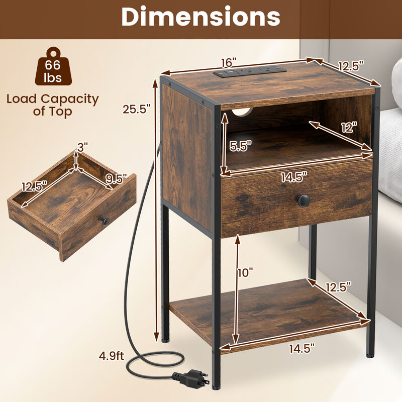 Modern Nightstand with Charging Station, USB Ports and Electrical Outlets image number 2