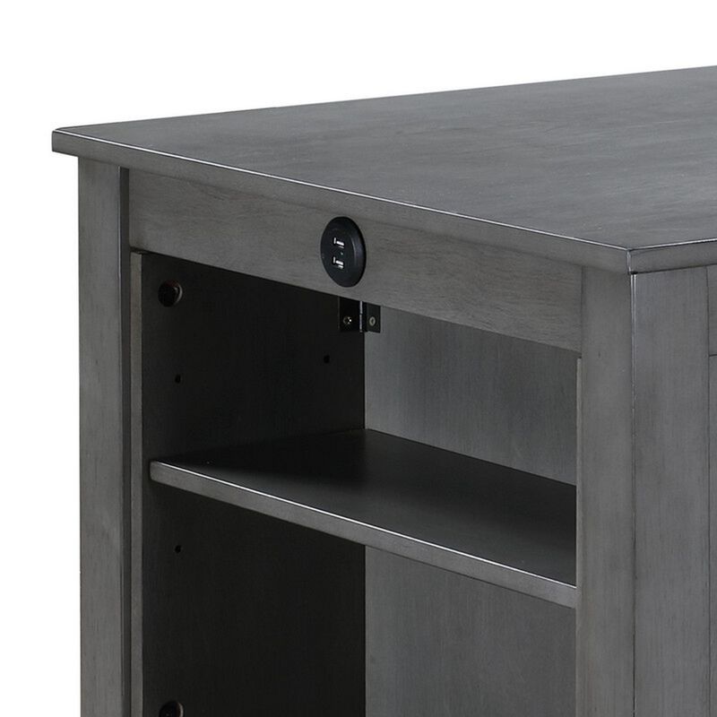 Ham 36 Inch Counter Height Small Dining Table with Shelves, USB Port, Gray