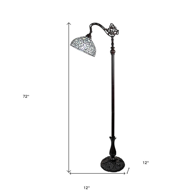 Hivvago 62" Brown And White Torchiere Floor Lamp With White Peacock Feather Glass Dome Shade