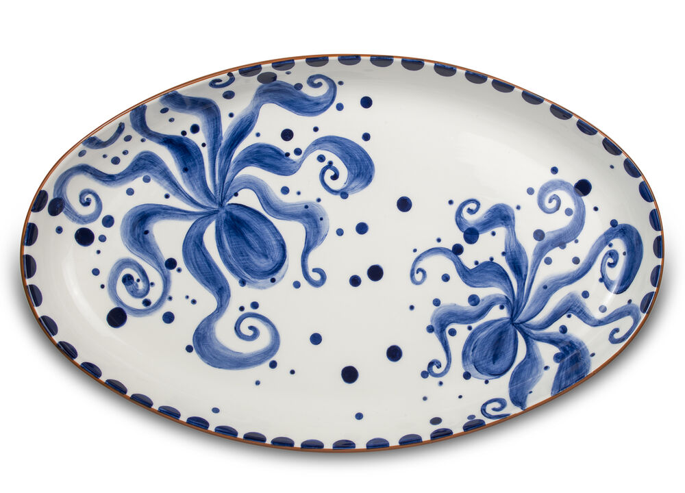 Euro Ceramica Costa Azul Hand Painted Octopus Extra Large 19-Inch Oval Serving Platter