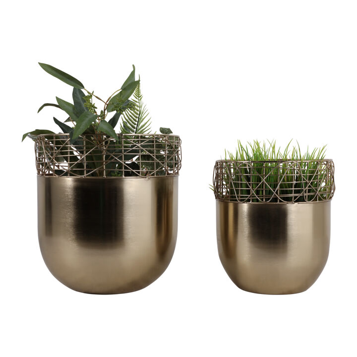 S/2 10/12" Metal Wire Planters, Gold
