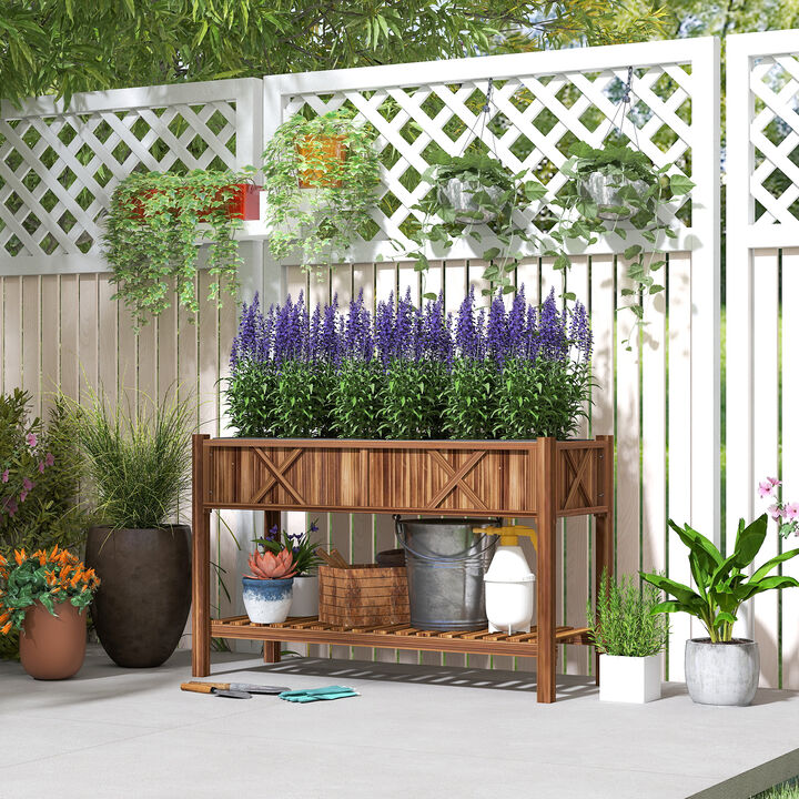 Hivvago 47" Wood Raised Garden Planter with Storage and Drainage