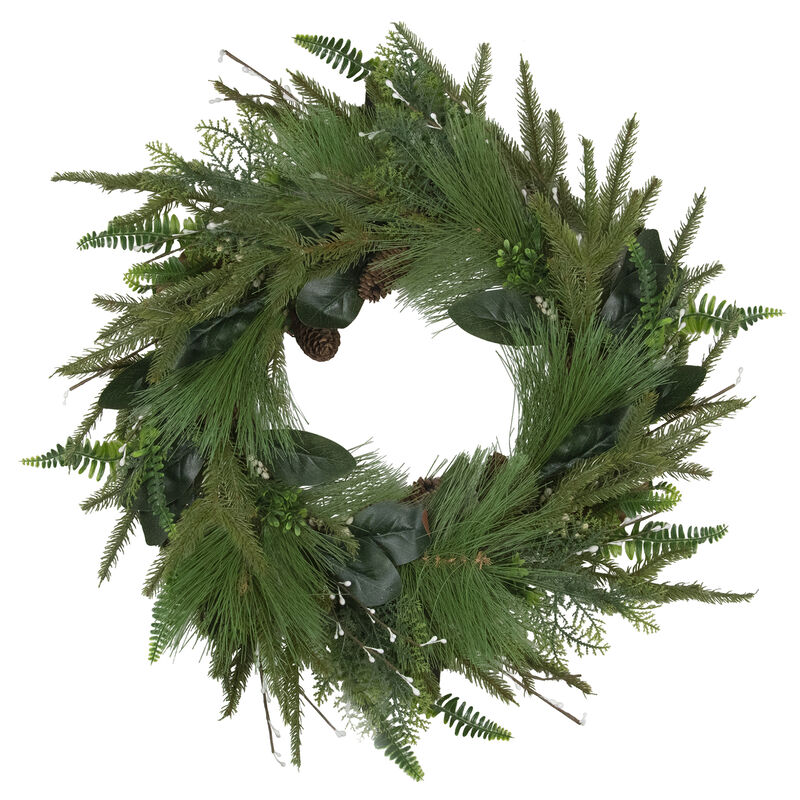 Long Needle Pine and Mixed Foliage Artificial Christmas Wreath  25-Inch  Unlit image number 0