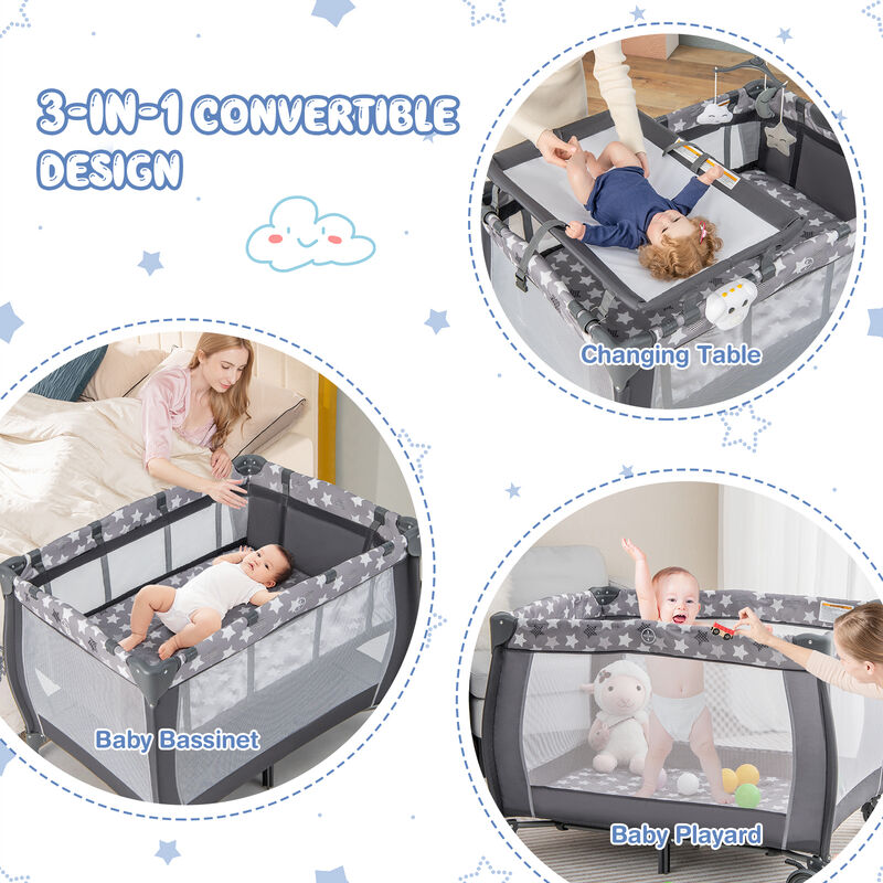 Portable Baby Playard with Changing Table Bassinet and Music Box