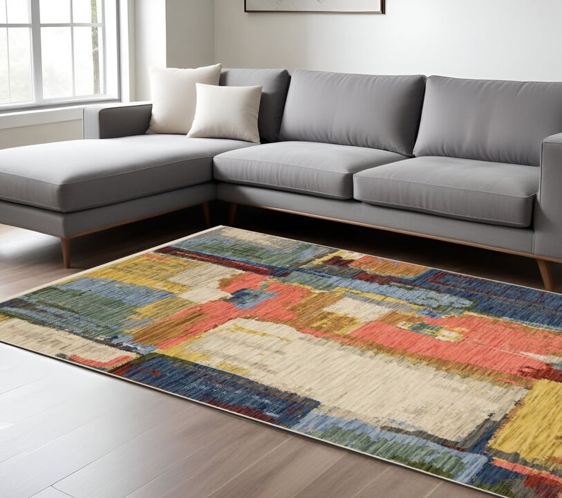 HomeRoots Abstract Area Rug With Fringe