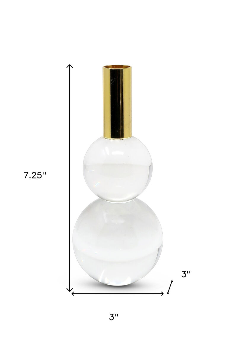 HomeRoots Set of Two Clear And Gold Geo Orbs Crystal Tabletop Taper Candlesticks image number 5