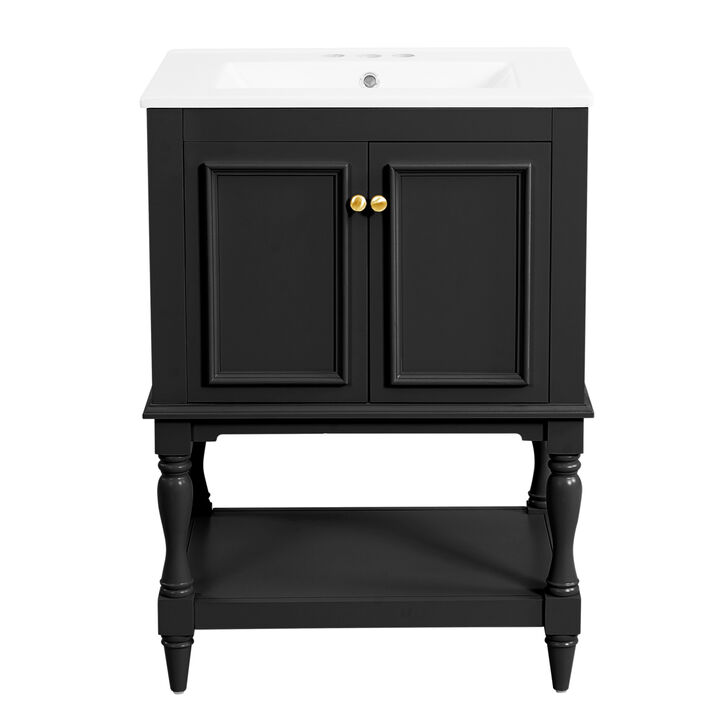 ELEMENT ACE Bathroom Vanity with Ceramic Sink, Bathroom Storage Cabinet with Open Shelf and Drawers for Functional Bathroom Organization and Decor