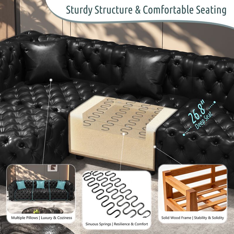 Whisen 77" Modern Modular Sofa with 2 Ottoman, Faux Leather Upholstered, for Living Room image number 6