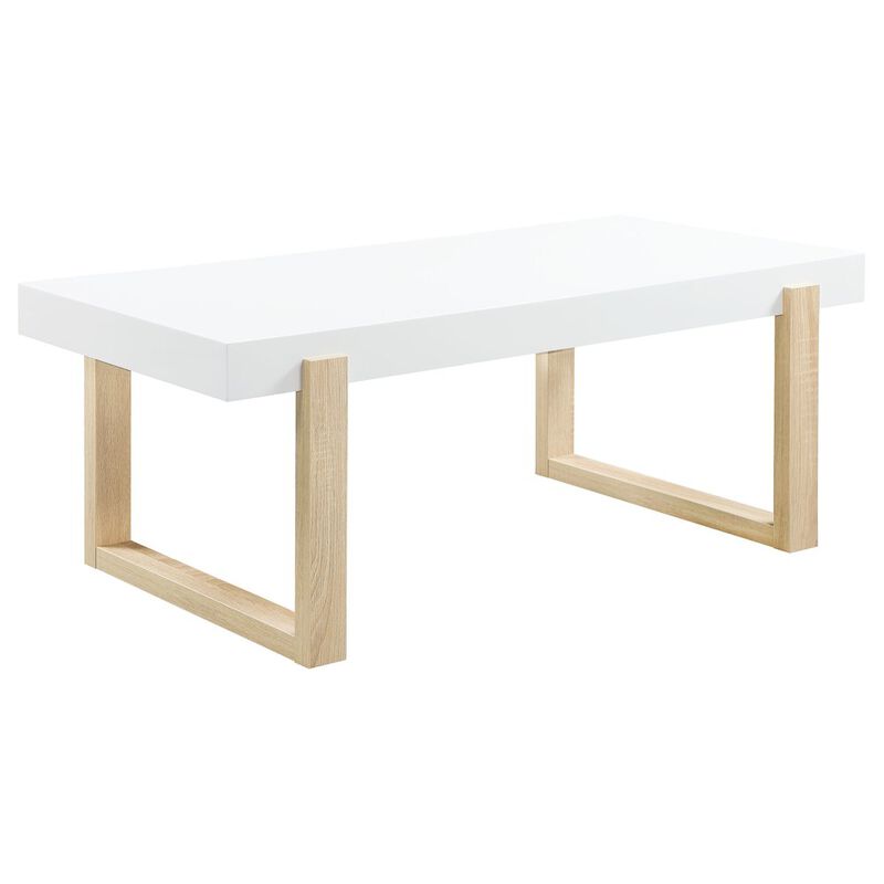 Coaster Pala Rectangular Coffee Table White High Gloss and Natural