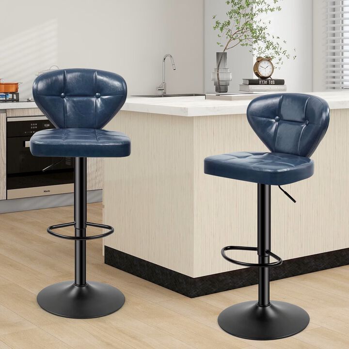 PU Leather Swivel Bar Stools Set of 2, Modern Hydraulic Adjustable Counter Height Stools, Steady Water Resistant Iron Frame 360&deg; Kitchen Island Chairs