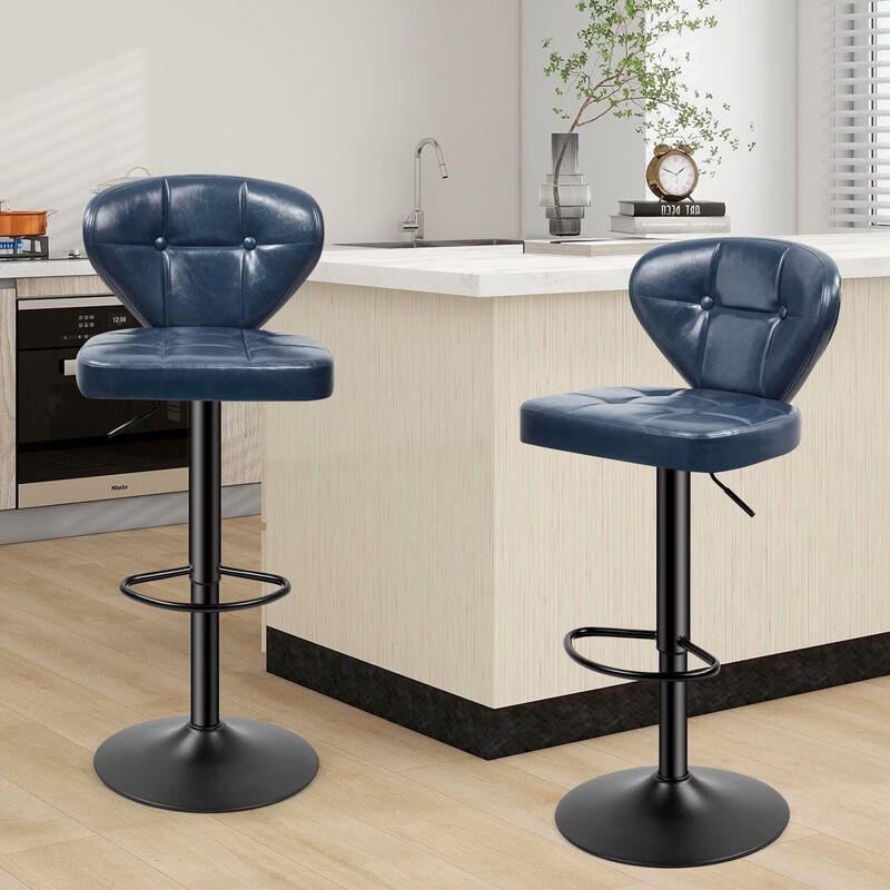 PU Leather Swivel Bar Stools Set of 2, Modern Hydraulic Adjustable Counter Height Stools, Steady Water Resistant Iron Frame 360&deg; Kitchen Island Chairs image number 1