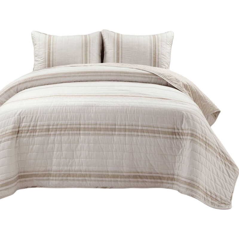 Timeless Stripe 3-Piece Cotton Quilt Set &ndash; Reversible and Lightweight Bedding For Bedroom