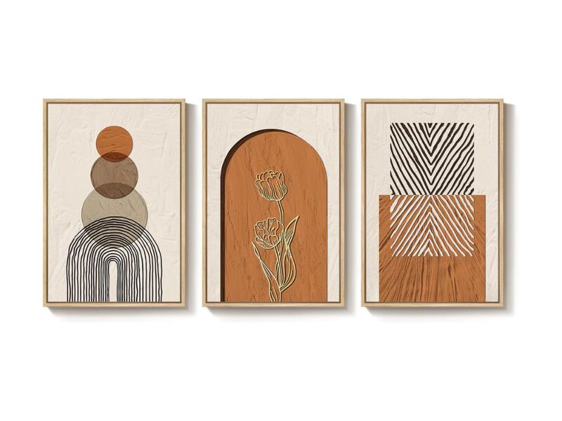 Large Boho Framed Wall Art 3 Piece Canvas Neutral Geo Decor for Living Room Home image number 0