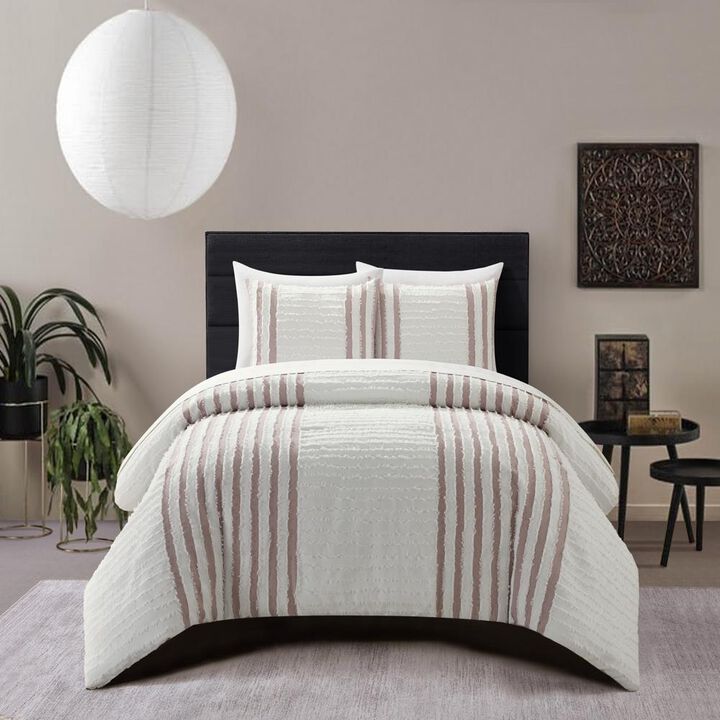 Chic Home Salma Cotton Duvet Cover Set Clip Jacquard Striped Pattern Design Bedding - Decorative Pillow Shams Included - 3 Piece - King 104x96", Blush