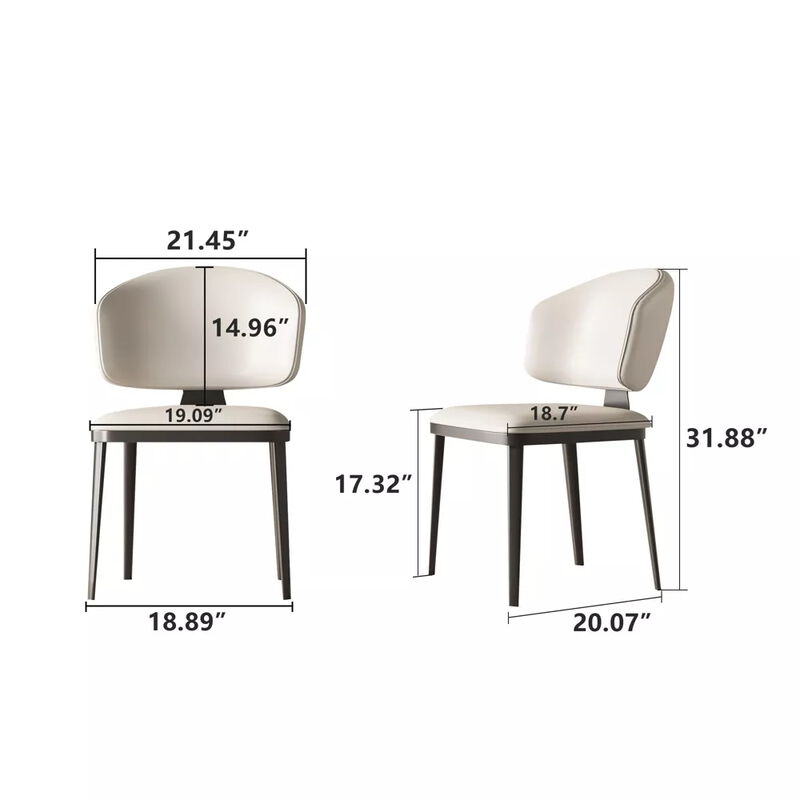 Leather Dining Chair with Metal Legs 2-piece 21.45" White