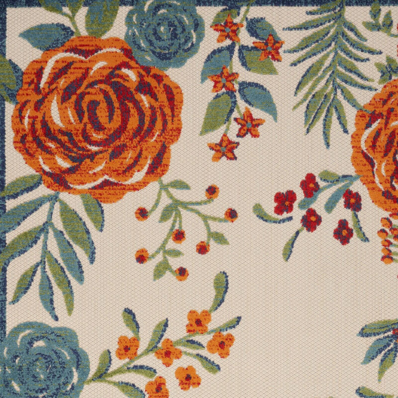 HomeRoots 5' X 8' Ivory Blue Orange And Green Floral Indoor Outdoor Area Rug image number 3