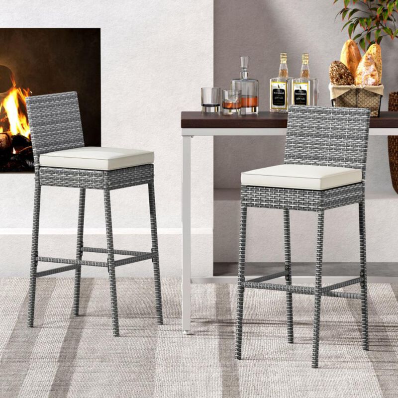 Hivvago Patio Wicker Barstools with Soft Seat Cushion and Cozy Footrest