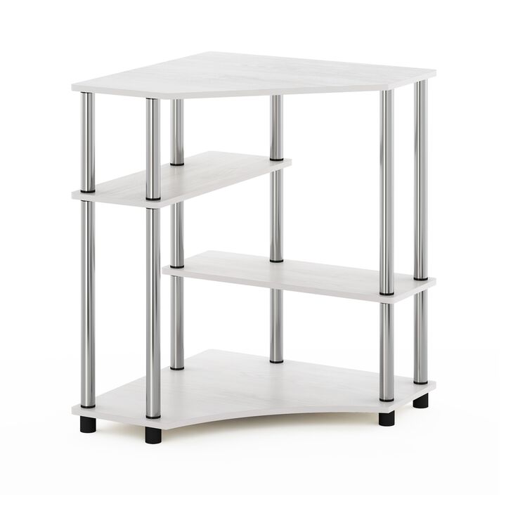 Furinno Furinno Turn-N-Tube Space Saving Corner Desk with Shelves, White Oak, Stainless Steel Tubes