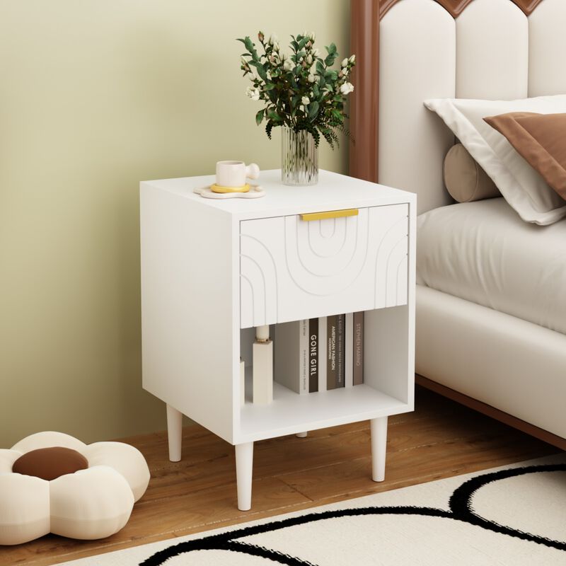 22.8" Assembled White Nightstand 1-Drawer 1-Shelf Gold Handle image number 3