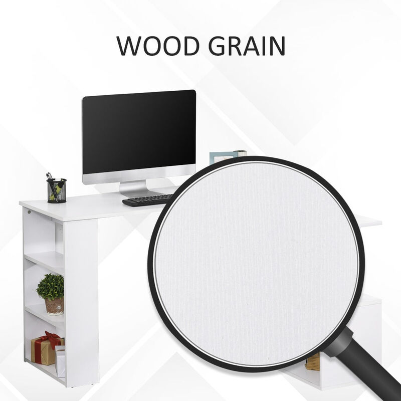 White Multitasking Hub: 360° Rotating L-Shaped Office Desk with Storage